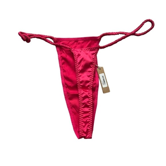 Skims 2X WOVEN SHINE SCRUNCHIE STRING THONG Raspberry Pink NWT - Picture 2 of 3